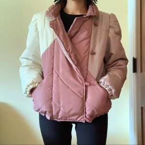 Korean Pink and White Puffer Jacket
